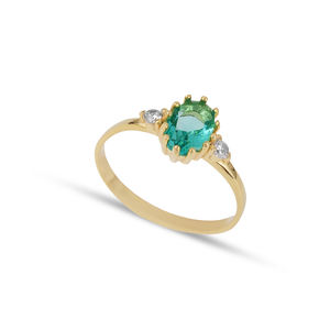Anillo de Plata de Ley 925 con Incrustaciones de Circonita Cúbica Verde en Forma Ovalada, Hecho a Mano en Turquía, Chapado en Rodio, Elegante y Fino para Boda - Product Image 1