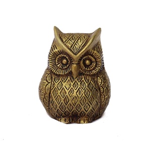 Idolo de Búho de Latón Antiguo Dorado para Remedios de Vastu, Antiguo - Product Image 1