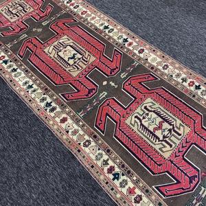 Alfombra Turca Vintage, Alfombra Decorativa de 4.1x10.2 pies, Alfombra Geométrica Rosa y Verde - Product Image 3