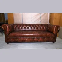 Neue Moderne Designs Klassisches Holzmöbel-Set Echtes Leder Wohnzimmer Dreisitzer Ledersofa für Wohnzimmer