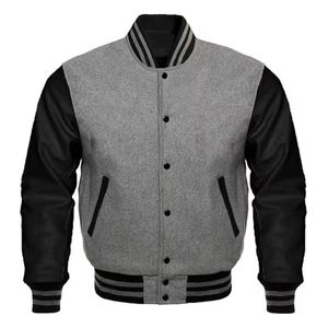 OEM High Quality Custom Men's College <b>Baseball</b> <b>Bomber</b> <b>Jacket</b> Varsity Letterman Crop Leather Sleeve Sheep Button Winter - Product Image 6