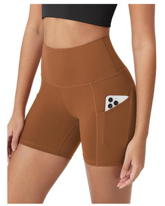 Shorts de yoga couleur marron pour femmes, taille haute, effet push-up, personnalisés, pour la salle de sport, le fitness, l'entraînement, le yoga - Product Image 1