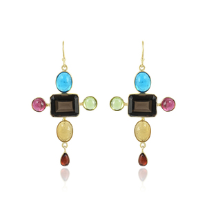Elegant Gold Plated 925 Sterling Silver Multi Stone <b>Moon</b> Shaped Dangle Drop <b>Earrings</b> for Women Wedding Daily Wear Jewelry - Product Image 2