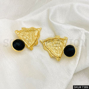 Gold Plated Drop and Dangle <b>Black</b> <b>Onyx</b> Gemstone Texture Stylish <b>Earring</b> Handmade Premium Product SKU7389 - Product Image 2