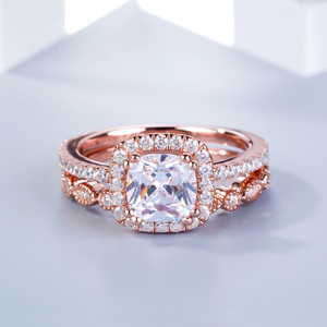 Anillo de Plata de Ley con Corte Halo y Tono Oro Rosa Jeulia - Product Image 6