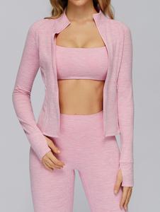 Chaqueta de Yoga Deportiva para Mujer de Alta Calidad al por Mayor, Chaqueta de Yoga de Manga Larga con Cremallera y Logotipo Personalizado - Product Image 4