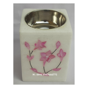 Quemador de Incienso Bakhoor de Mármol Blanco Natural con Incrustaciones de Nácar Rosa, Forma Cuadrada, Ideal para Decoración de Oficina - Product Image 1