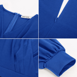 Grace Karin <span class=keywords><strong>Robe</strong></span> à col en V à manches longues et crayon de couleur contrastée pour femmes <span class=keywords><strong>Robe</strong></span> de <span class=keywords><strong>cocktail</strong></span> pour invités de <span class=keywords><strong>mariage</strong></span> pour le travail de bureau - Product Image 6