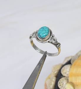 Anillos de Turquesa Azul Cobre para Mujer, Plata de Ley 925, Joyería Hecha a Mano, Diseño Clásico, Forma Ovalada, para Fiestas y Eventos - Product Image 1