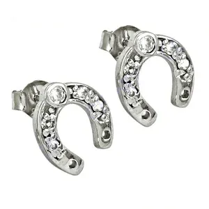 925 Silver Horseshoe <b>Stud</b> Earrings with Natural Stone Vintage Design for Everyday Wear Unisex Jewelry - Product Image 2