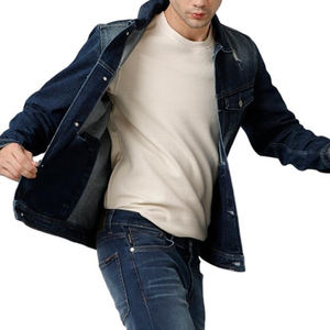 Vestes en jean pour hommes confortables de couleur unie High Street/Vestes en jean de haute qualité d'impression de logo personnalisé pour hommes - Product Image 4