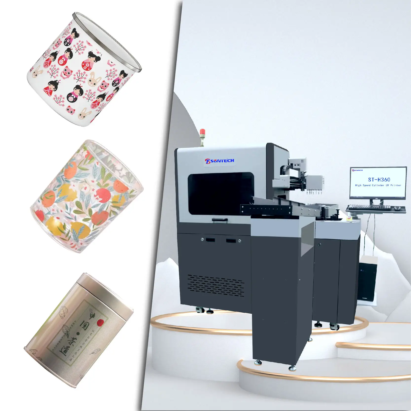 360-Grad-Rotationsdrucker Echter Zylinder/Kegel 3D-UV-Drucker Automatisches Laden und Entladen von Gegenständen