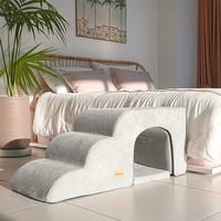 Escalier pour animaux de compagnie coréen haut de gamme gris à 3 marches, marches pour chien en mousse à mémoire de forme haute densité, design tunnel, accessoires pour animaux de compagnie en gros