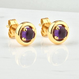 Boucles d'oreilles rondes en améthyste lisse avec pierres précieuses-Boucles d'oreilles plaquées or 14 carats de haute qualité pour femmes-Boucles d'oreilles de mode en gros - Product Image 1