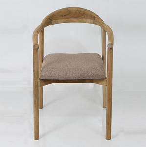 Silla de Comedor de Madera de Teca Sólida con Acabado Natural, Silla Moderna con Respaldo Curvo y Asiento Tapizado, Ecológica y Duradera para Hogar, Bodega o Bar - Product Image 2