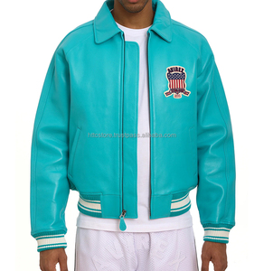 Veste bomber streetwear d'hiver pour homme Avirex, cuir de vachette de qualité supérieure, cuir véritable avec logo brodé, fabricant OEM - Product Image 3