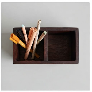 Handmade Acacia Wood <b>Desk</b> Organizer Rectangle Storage Box Multifunction <b>Office</b> Organizer <b>Rustic</b> Style Tabletop Mount Single Tier - Product Image 2