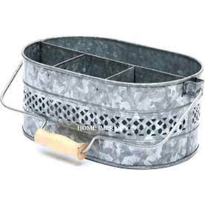 Classic Galvanized Metal Caddy Galvanized Basket With Handle Farmhouse Kitchen <b>Utensil</b> Organizer Efficient <b>Storage</b> for Hotel - Product Image 2