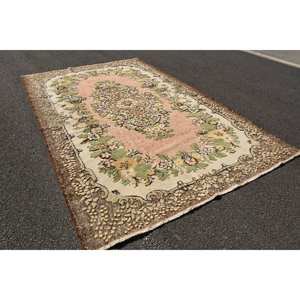 พรมขนสัตว์สีเบจสีชมพูคลาสสิกทำด้วยมือขนาด6.1x9.5ฟุตสไตล์ตุรกีทรงสี่เหลี่ยมผืนผ้าขนาดใหญ่แบบนามธรรมสำหรับทางเดินพรมยางสำหรับห้องห้องโถง - Product Image 2