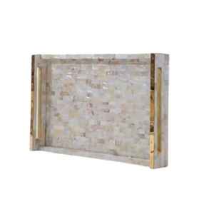 Plateau de service en résine incrustée artisanale de luxe, best-seller, pour une salle à manger moderne et luxueuse, facile à nettoyer - Product Image 1