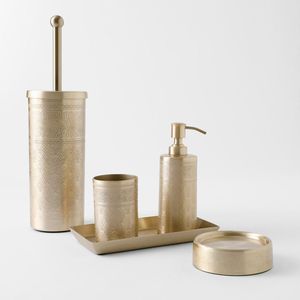 Ensemble de salle de bain en métal élégant, accessoires de maison modernes et décoratifs, porte-serviettes élégant, distributeur de savon, porte-brosse à dents, plateau de rangement - Product Image 2