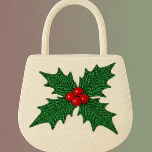 Sacs à main perlés à la main, motifs botaniques naturels, elfes de Noël fantaisistes, sacs à perles de personnages festifs, sacs à main de qualité supérieure pour les fêtes, lavage à la main - Product Image 1