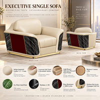 Canapé de bureau exécutif de luxe à une place, fauteuil en cuir véritable avec structure en bois massif pour la zone de réception