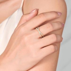 Moissanite Wedding Band, Criss <b>Cross</b> <b>Ring</b> Wedding Bands for Women Sterling <b>Silver</b> Eternity Band <b>Rings</b> for Women Stackable - Product Image 2