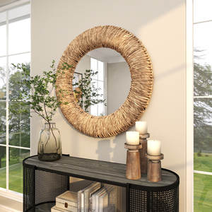 Miroirs muraux à cadre en jonc de mer rond durable et écologique pour la maison, le salon et la chambre à coucher. - Product Image 3