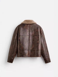 Chaqueta de Cuero para Hombre, Transpirable, Abrigada para Invierno, Estilo Casual, Color Marrón, Chaqueta de Doble Cara, Estilo Vintage con Solapa - Product Image 3