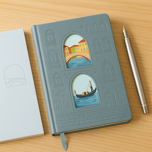 LABON estilo <span class=keywords><strong>Venecia</strong></span> ventana grabada con láser diario PU Tapa dura diseño OEM cuaderno personalizado Tema de viaje - Product Image 3