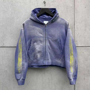 Ropa de calle personalizada 2025 de calidad superior, chándales Unisex con cremallera, conjunto de pantalones de chándal y Sudadera con capucha desgastados con lavado ácido - Product Image 4