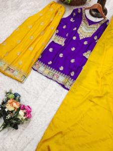 <b>Indian</b> Pakistani Pure Chinon Silk Latest Sharara Suit With Ethnic Fancy Work For Exclusive Festival Wear Most Selling Women - Product Image 3