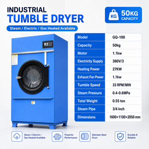 Séchoir industriel GQ-100 50 kg, 27 kW, 380 V, 33 tr/min, chauffé à la vapeur, électrique ou au gaz, pour blanchisserie - Product Image 6
