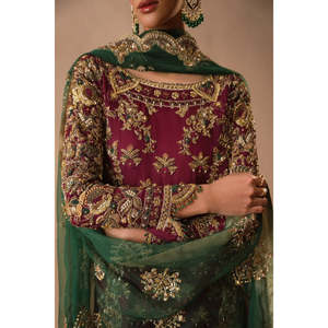 Ensemble de costume de luxe pour femmes en daim bordeaux orné de pierres TC-1430 - Product Image 4