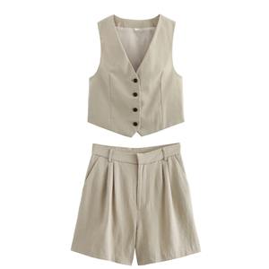 Conjunto de dos piezas de verano para mujer, chaleco informal de Color sólido, chaqueta y pantalones cortos, traje elegante de dos piezas de calle para mujer - Product Image 1