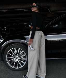 Pantalon en molleton personnalisé 100% coton pour femme, sport, hip-hop, respirant, séchage rapide, gris pierre, hiver, fermeture à cordon - Product Image 6