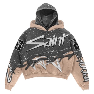 100% algodón polar Vintage Sun Faded Custom Acid Wash sudaderas algodón apliques parche desgastado bordado sudaderas con capucha para hombre - Product Image 3