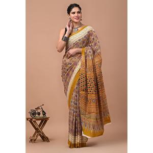 Sari de Georgette de Jaipur con Modelos Banarasi y de Lujo, de Algodón Mul Mul Suave y Pesado, Bordado, Estilo Étnico Moderno, Precio Bajo - Product Image 1