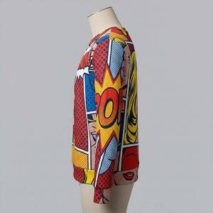 Sweat-shirt d'hiver pour homme inspiré du pop art, imprimé rétro de bandes dessinées, col rond, couleurs primaires vives, 100% coton molletonné - Product Image 5