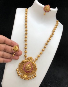 Conjunto de collar chapado en oro con aspecto de piedra de diseño exclusivo de pulido antiguo de calidad superior con pendientes para boda para mujer - Product Image 2