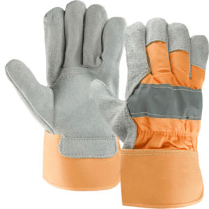 Premium Heavy-Duty Fluorescent <b>Rigger</b> Work <b>Gloves</b> Canadian Fire Proof Cowhide Split Leather Cotton Fabric Safety <b>Gloves</b> Abrasion - Product Image 3