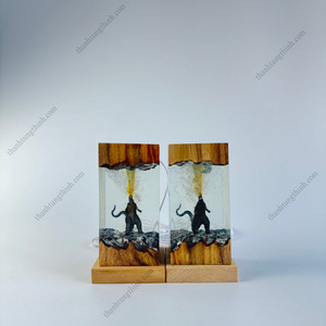 Escultura 3D de Godzilla en Resina Epoxi, Bloque de Arte con Base de Madera, Decoración para el Hogar, Hecho a Mano en Vietnam - Product Image 2