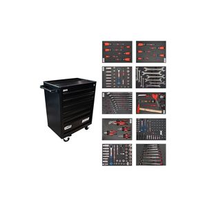 Movable Wheeled Tool Cart with 6 <b>Lockable</b> Drawers 248-Piece Set Black Interior Industrial Workshop - Product Image 4