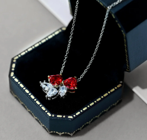 Collier délicat avec pendentif en forme de cœur rouge, diamants moissanite VVS, or 925, style hip-hop - Product Image 3