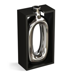 Jarrón de Cerámica y Madera Contemporáneo de 24 cm, Plateado, Italia - Product Image 4