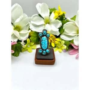 Rena Shelly Highgrade Kingman Turquoise Sterling Silver Boho Style <b>Adjustable</b> <b>Ring</b> Emerald Bezel Setting Smooth Everyday Wear - Product Image 1