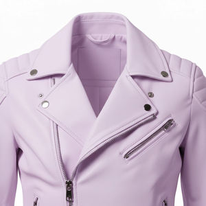Wholesale Custom Lavender Leather Motorbike Jacket <b>Women</b> Genuine Leather Biker Style Ladies <b>Coat</b> Bulk Factory Supply OEM Service - Product Image 5