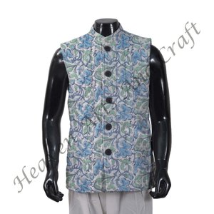 Chaqueta acolchada de algodón para hombre, chaquetas acolchadas hechas a mano de estilo bohemio impresas en bloque, producto a granel hecho a mano - Product Image 2