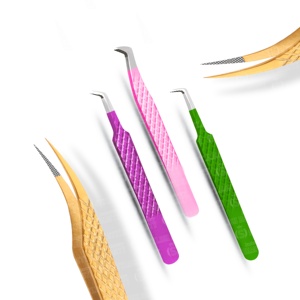 Pinces à épiler pour extensions de cils en acier inoxydable multicolores à haute élasticité, pointe en fibre, antistatiques, non corrosives - Product Image 5